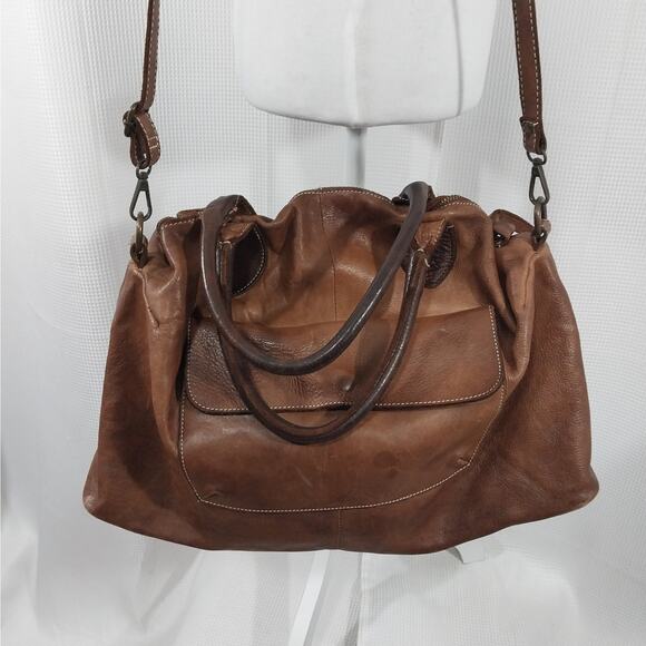 GORGEOUS PECAN BROWN "WEATHERED" GENUINE LEATHER SHOULDER BAG, PURSE, HANDBAG! - Picture 4 of 10